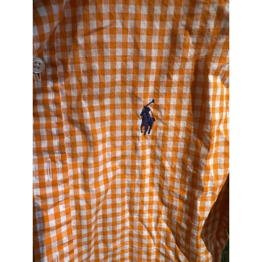 Ralph Lauren Sport Kids Orange Gingham Button Down Shirt Long Sleeve Size 6